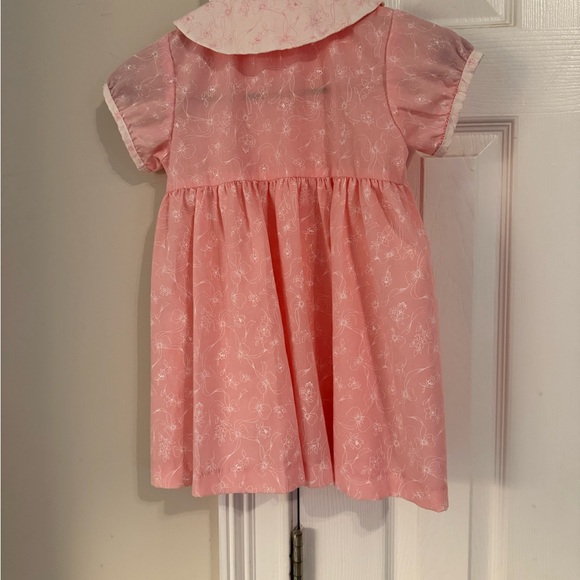 Toddlers vintage pink bow  Button-Up babydoll dress hand sewn from the 1970s - Picture 2 of 3